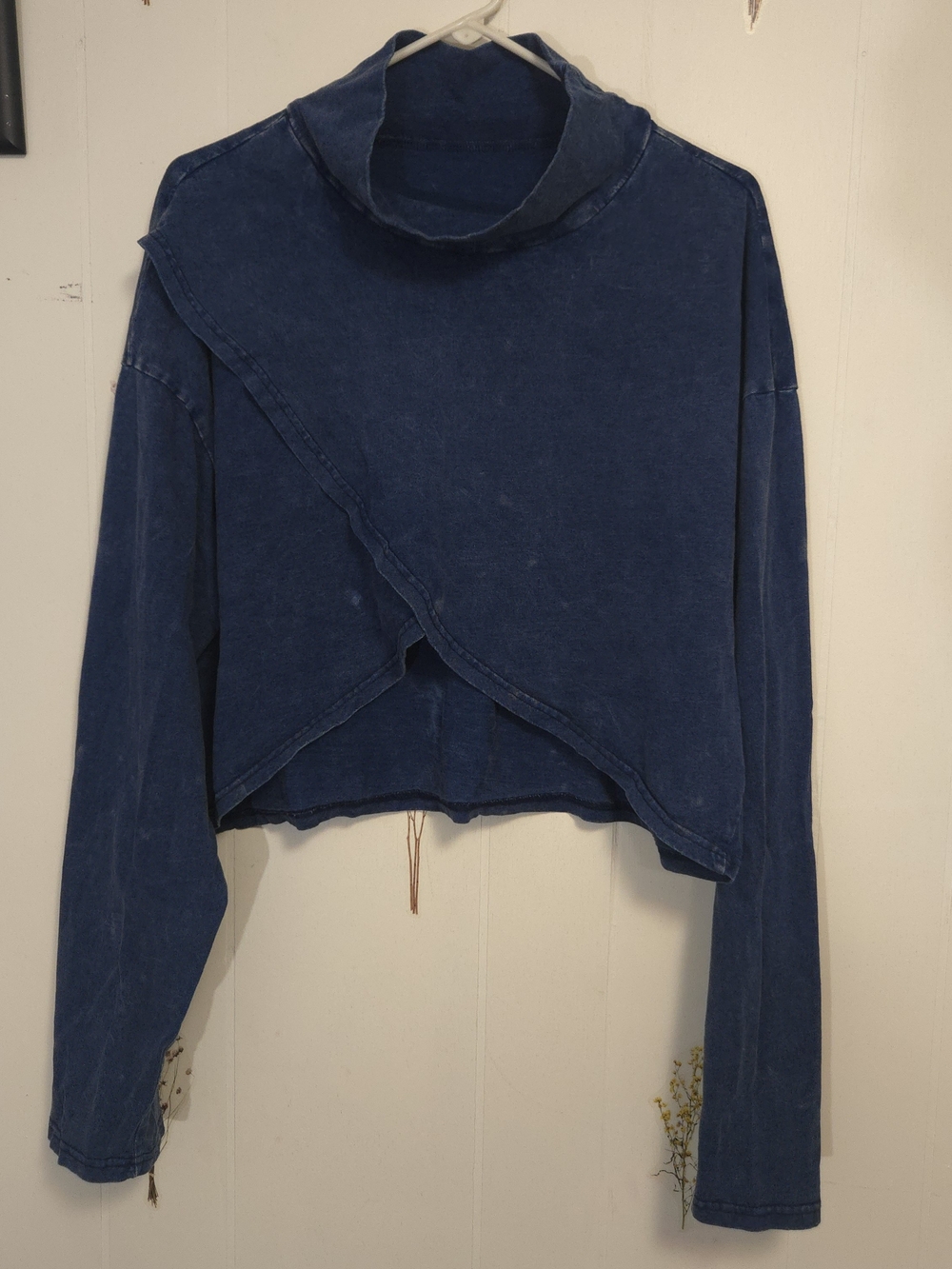 SHEIN Navy Blue Asymmetrical Cropped Wrap Top